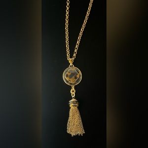 CHICOS Long Necklace with Tortoise Shell Tassel Pendant